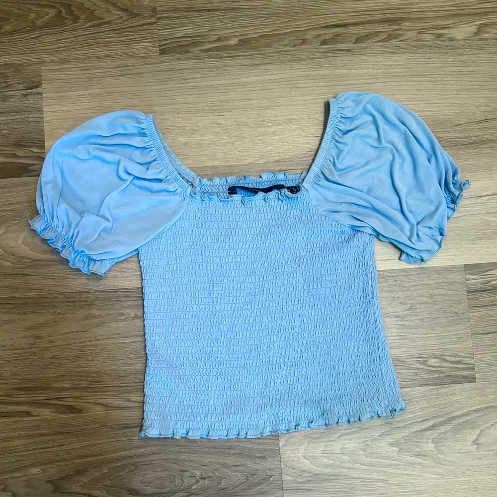 Vero Moda Blue Puff Sleeve Ruched Blouse